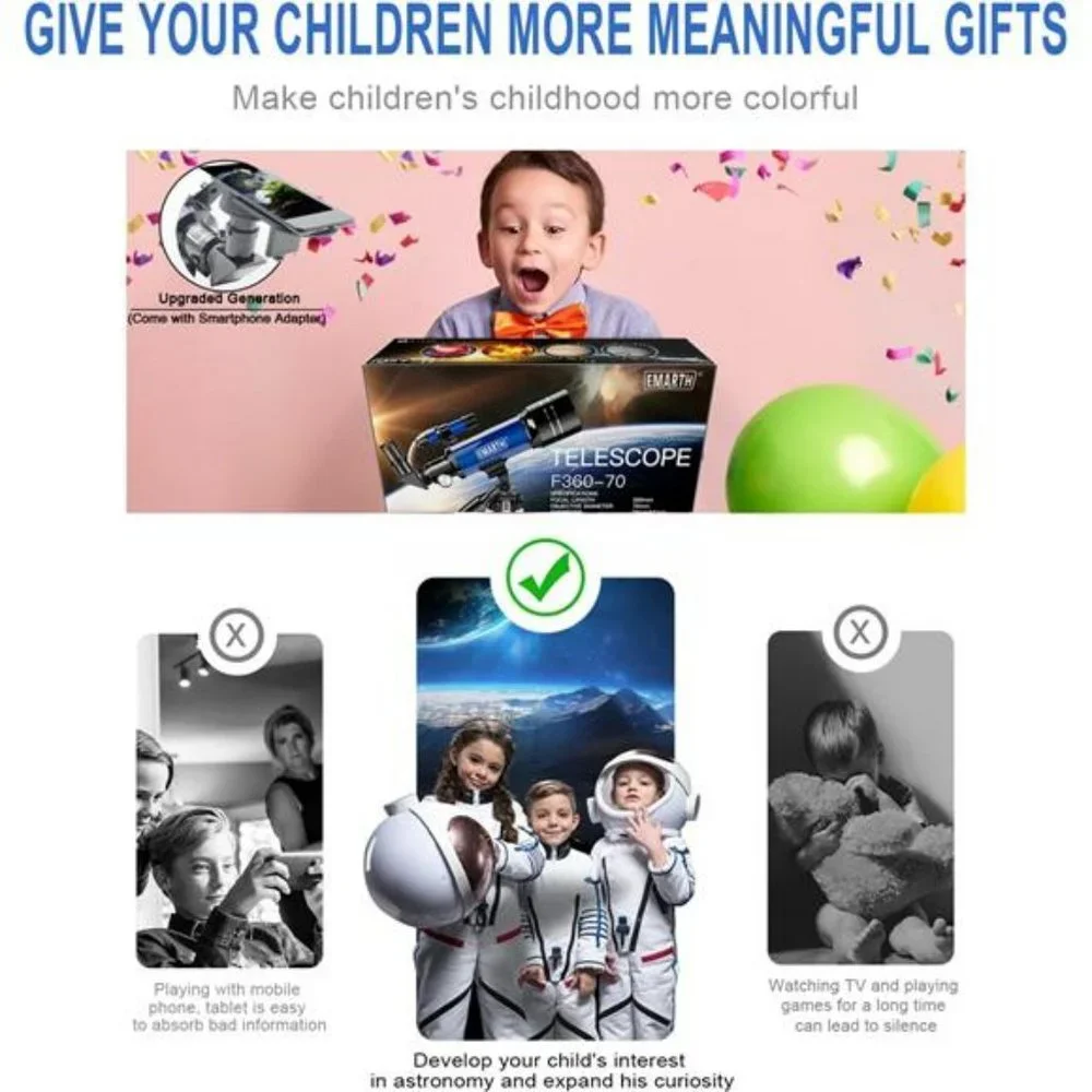 Telescope, 2 Eyepieces Portable Telescopes for Kid Adults Astronomy Beginners